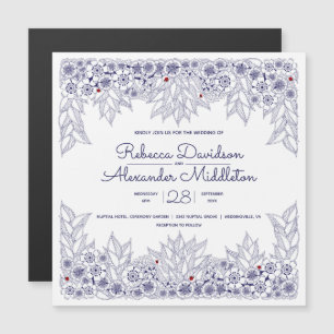 Elegant Blue White Wedding Reminder Magnet
