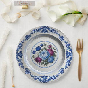 Elegant Blue wildflower Floral Ceramic Wedding Paper Plate