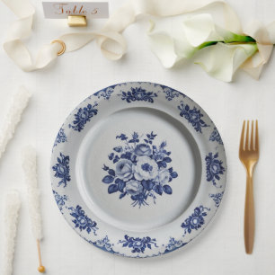 Elegant Blue wildflower Floral Ceramic Wedding Paper Plate