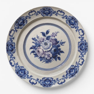 Elegant Blue wildflower Floral Ceramic Wedding Paper Plate