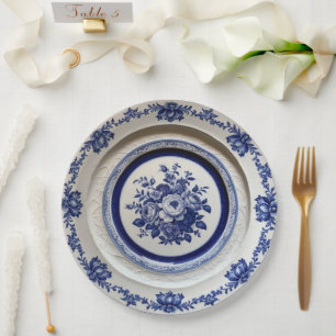 Elegant Blue wildflower Floral Ceramic Wedding Paper Plate