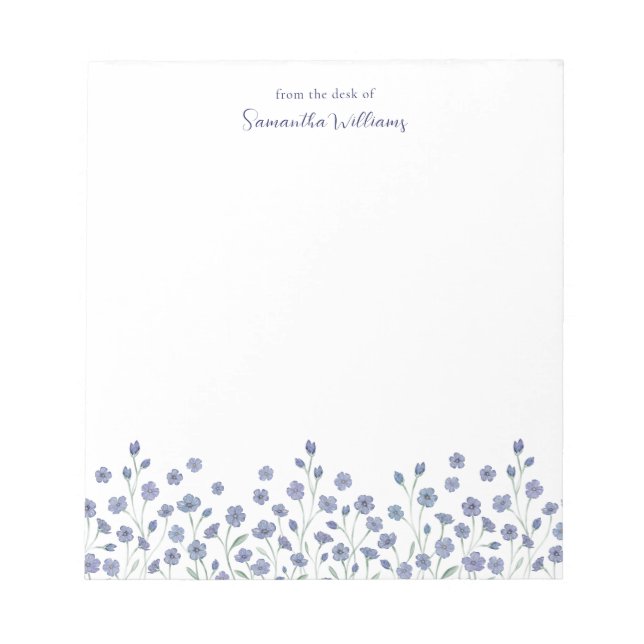 Elegant Blue Wildflower Personalized Notepad (Front)