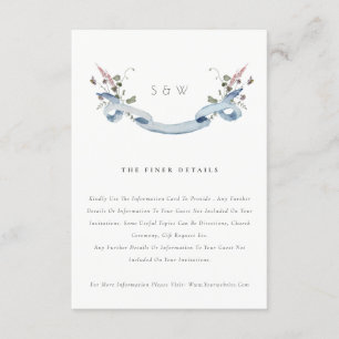 Elegant Blue Wildflower Ribbon Wedding Details Enclosure Card