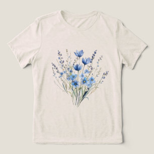 Elegant Blue Wildflowers Tri-Blend Shirt