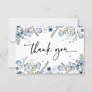Elegant Blue Wildflowers Watercolor Thank You Card