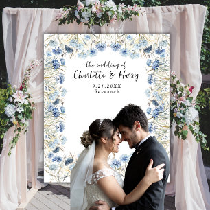 Elegant Blue Wildflowers Wedding Photo  Backdrop Tapestry