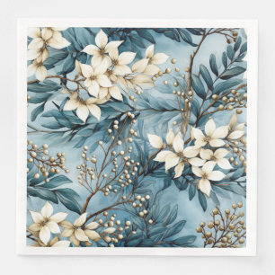 Elegant Blue Winter Christmas Florals Napkin