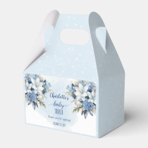 Elegant Blue Winter Floral Boy Baby Shower Favor Box