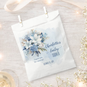 Elegant Blue Winter Floral Boy Baby Shower Favour Bag