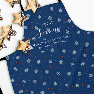 Elegant blue Winter snowflakes and dots custom Apron