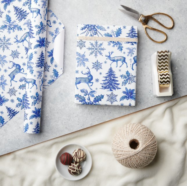 Elegant Blue Winter Wonderland Christmas Gift Wrap (Crafts)