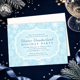 Elegant Blue Winter Wonderland Holiday Party Invitation
