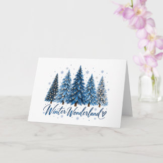 Elegant Blue Winter Wonderland Pine Trees Holiday Card