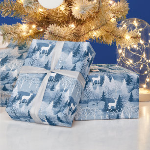 Elegant Blue Winter Woodland & Deer Christmas Wrapping Paper