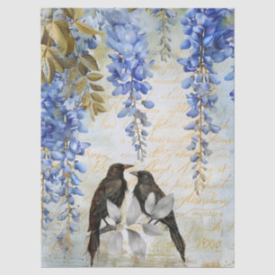 Elegant Blue Wisteria & Ravens Decoupage Paper