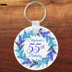 Elegant Blue Wreath 55th Birthday Keychain