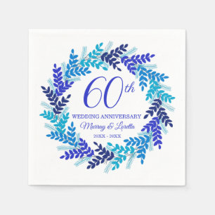 Elegant Blue Wreath 60th Anniversary Party Napkins