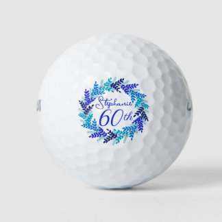 Elegant Blue Wreath 60th Birthday Golf Balls