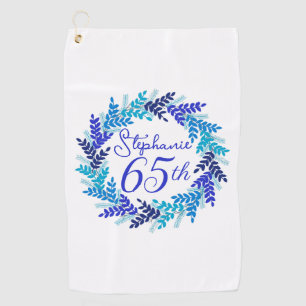 Elegant Blue Wreath 65th Birthday Golf Towel