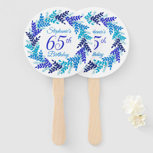 Elegant Blue Wreath 65th Birthday Hand Fan