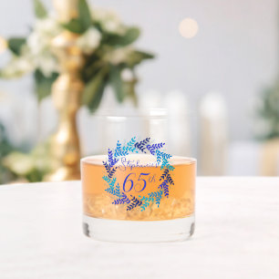 Elegant Blue Wreath 65th Birthday Party Whiskey Glass