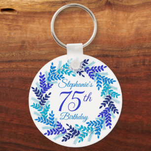 Elegant Blue Wreath 75th Birthday Keychain