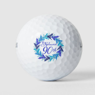 Elegant Blue Wreath 90th Birthday Golf Balls