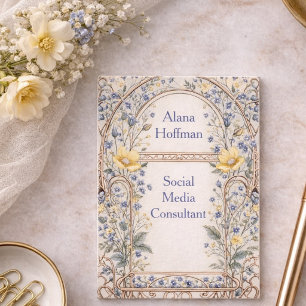 Elegant Blue & Yellow Floral Arch Business Card