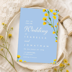 Elegant blue & Yellow floral wildflowers wedding I Invitation
