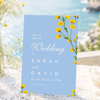 Elegant blue & Yellow floral wildflowers wedding  Invitation