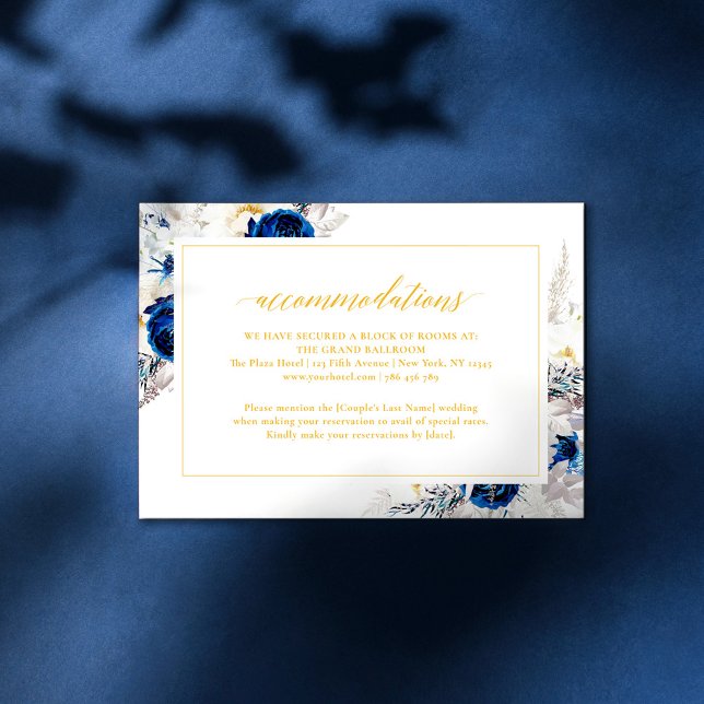 Elegant Blue Yellow Wedding Accommodations Card (Creator Uploaded)