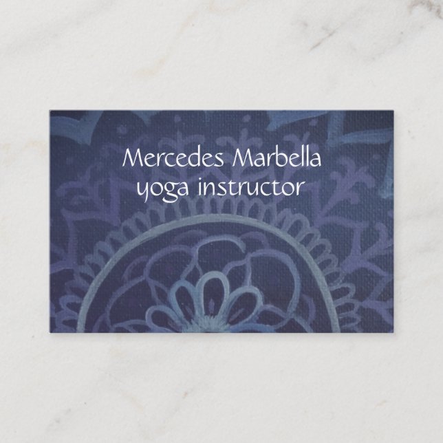 Elegant blue yoga instructor mandala Business Card (Front)