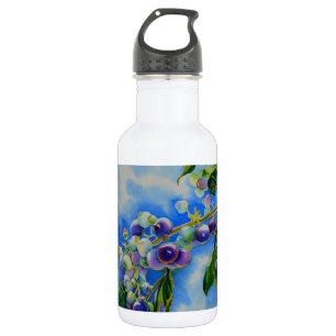 Elegant blueberry watercolor painting 532 ml water bottle