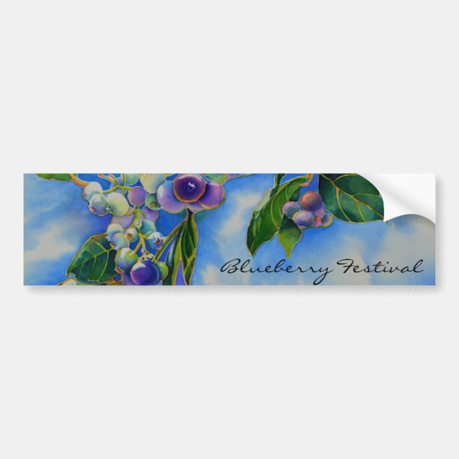 Elegant blueberry watercolor painting bumper sticker (Front)