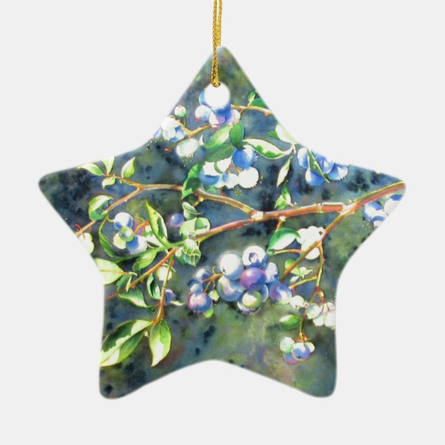 Elegant blueberry watercolor painting ceramic ornament (Front)