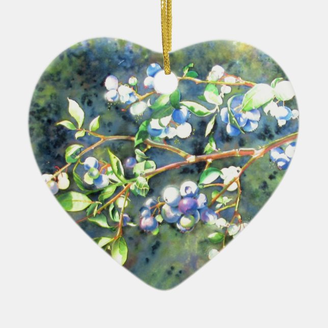 Elegant blueberry watercolor painting ceramic ornament (Front)