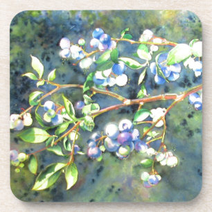 Elegant blueberry watercolor painting coaster