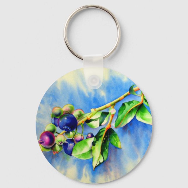 Elegant blueberry watercolor painting keychain (Front)