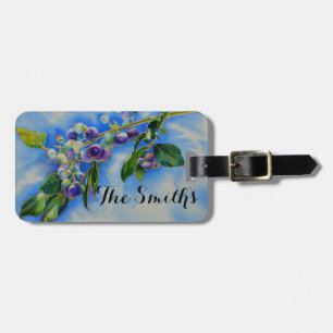 Elegant blueberry watercolor painting luggage tag