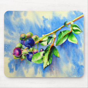 Elegant blueberry watercolor painting mouse pad