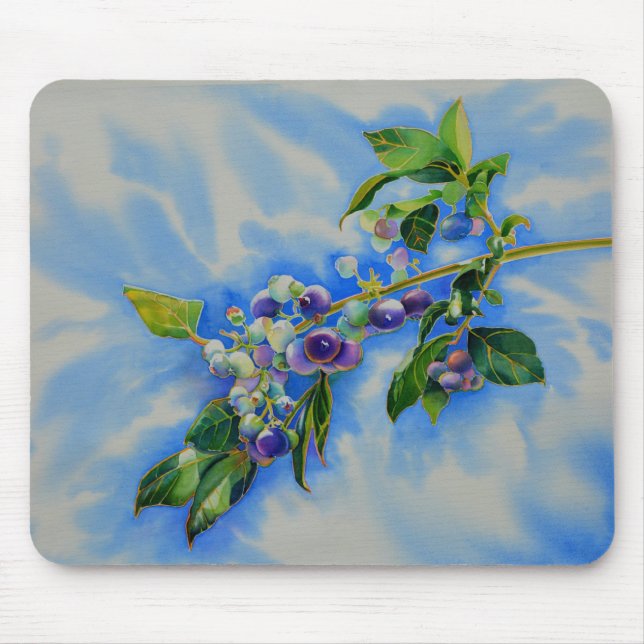 Elegant blueberry watercolor painting mouse pad (Front)