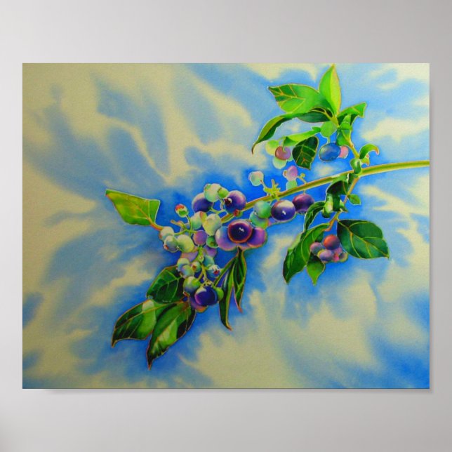 Elegant Blueberry watercolor painting Poster (Front)
