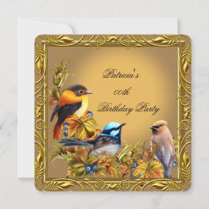 Elegant Bluebird Bird Caramel Gold Birthday Party Invitation