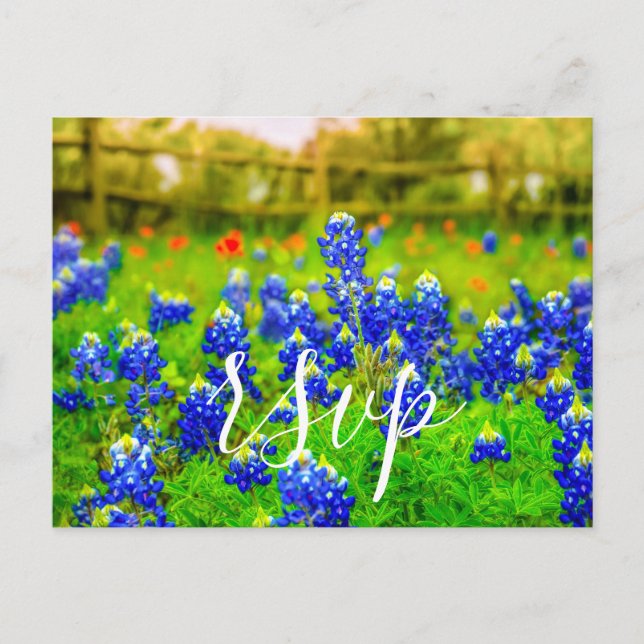 Elegant Bluebonnets Spring Wedding RSVP Enclosure Invitation Postcard (Front)
