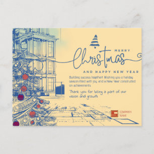 Elegant Blueprint Christmas and Architecture  Holiday Postcard