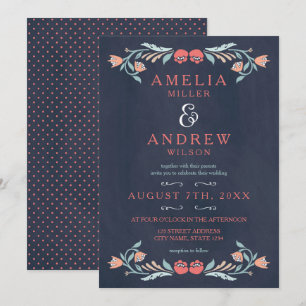 Elegant Bluish Chalkboard Floral Wedding Invitation