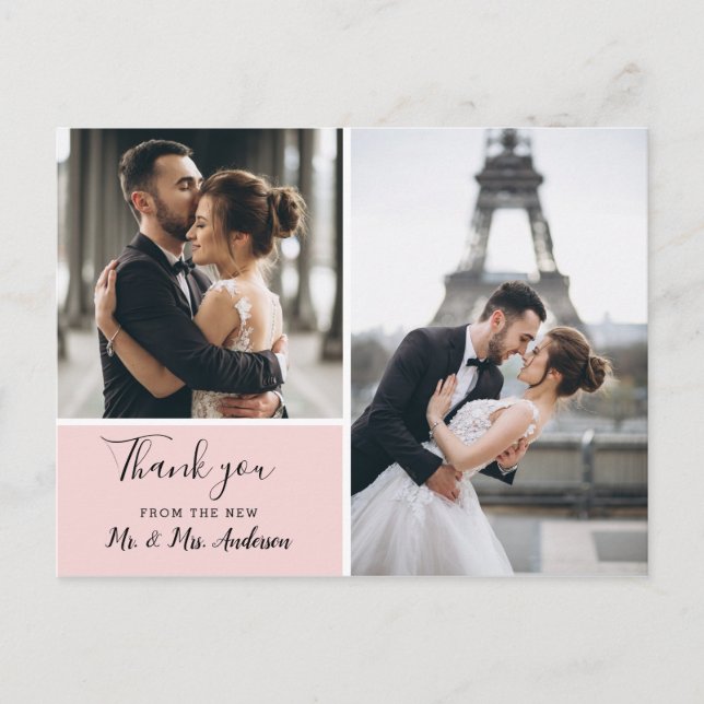 Elegant Blush 2 Photo Collage | Thank You Postcard (Front)