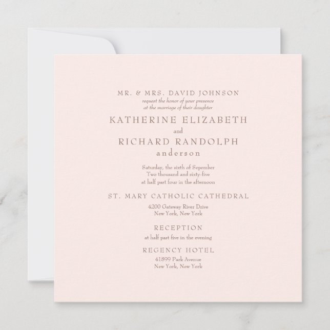 Elegant Blush 2 Venue Square Wedding  Invitation (Front)