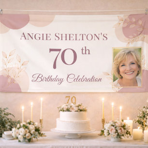 Elegant Blush 70th Birthday Photo Celebration Banner