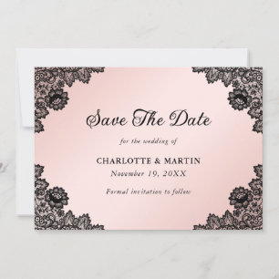 Elegant Blush and Black Floral Lace Wedding Save The Date